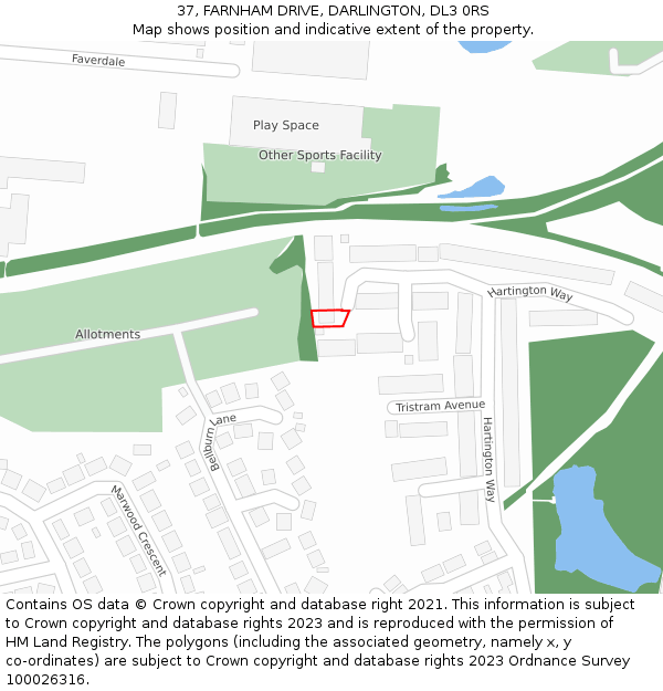 37, FARNHAM DRIVE, DARLINGTON, DL3 0RS: Location map and indicative extent of plot