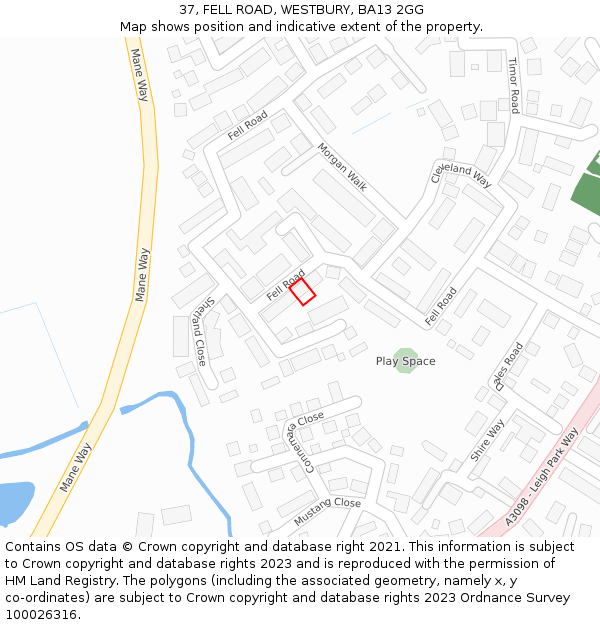 37, FELL ROAD, WESTBURY, BA13 2GG: Location map and indicative extent of plot