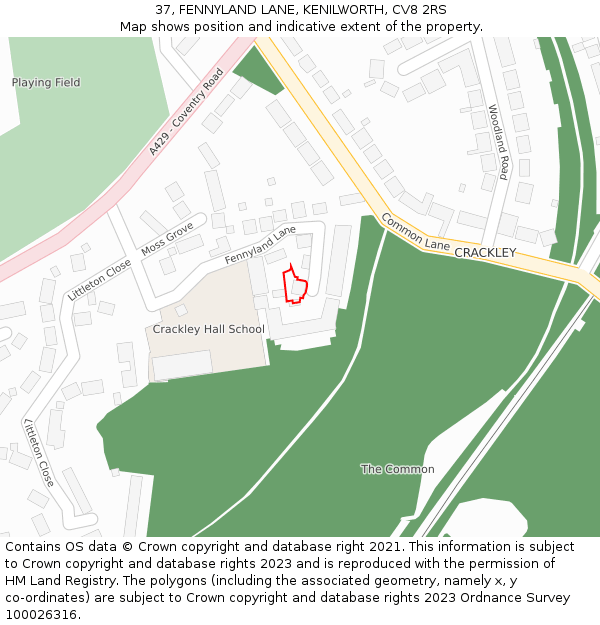 37, FENNYLAND LANE, KENILWORTH, CV8 2RS: Location map and indicative extent of plot