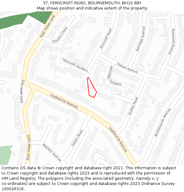 37, FERNCROFT ROAD, BOURNEMOUTH, BH10 6BY: Location map and indicative extent of plot