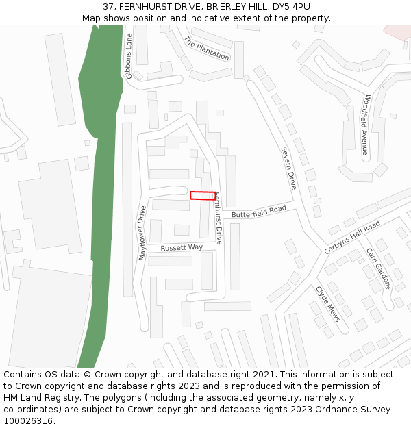 37, FERNHURST DRIVE, BRIERLEY HILL, DY5 4PU: Location map and indicative extent of plot