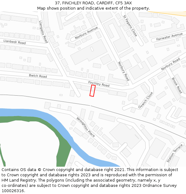 37, FINCHLEY ROAD, CARDIFF, CF5 3AX: Location map and indicative extent of plot
