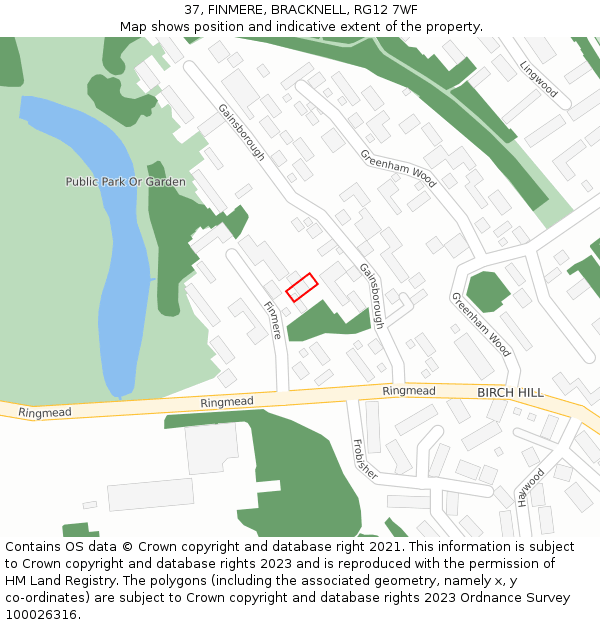 37, FINMERE, BRACKNELL, RG12 7WF: Location map and indicative extent of plot