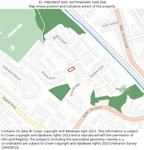 37, FIRECREST WAY, NOTTINGHAM, NG6 0NE: Location map and indicative extent of plot