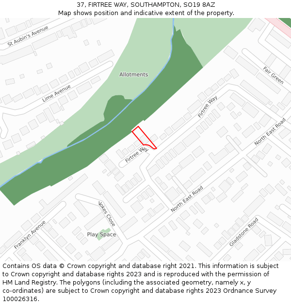 37, FIRTREE WAY, SOUTHAMPTON, SO19 8AZ: Location map and indicative extent of plot