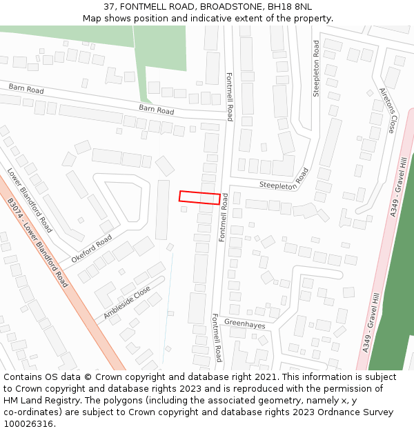 37, FONTMELL ROAD, BROADSTONE, BH18 8NL: Location map and indicative extent of plot