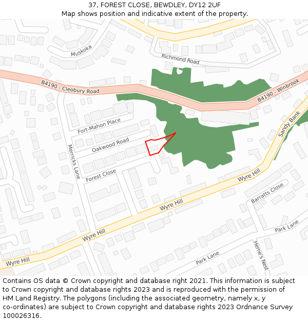 37, FOREST CLOSE, BEWDLEY, DY12 2UF: Location map and indicative extent of plot