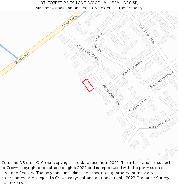 37, FOREST PINES LANE, WOODHALL SPA, LN10 6PJ: Location map and indicative extent of plot