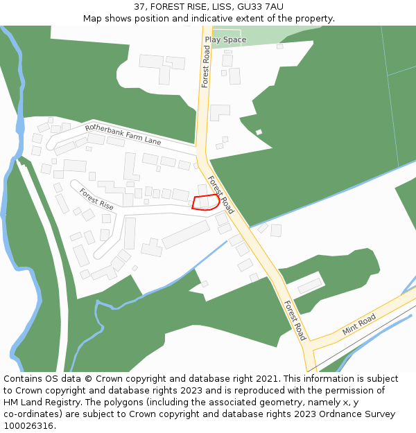 37, FOREST RISE, LISS, GU33 7AU: Location map and indicative extent of plot