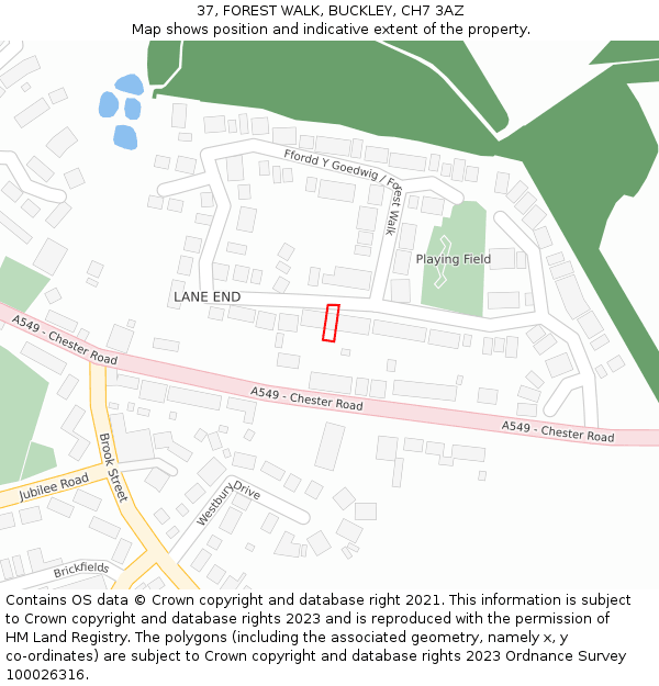 37, FOREST WALK, BUCKLEY, CH7 3AZ: Location map and indicative extent of plot