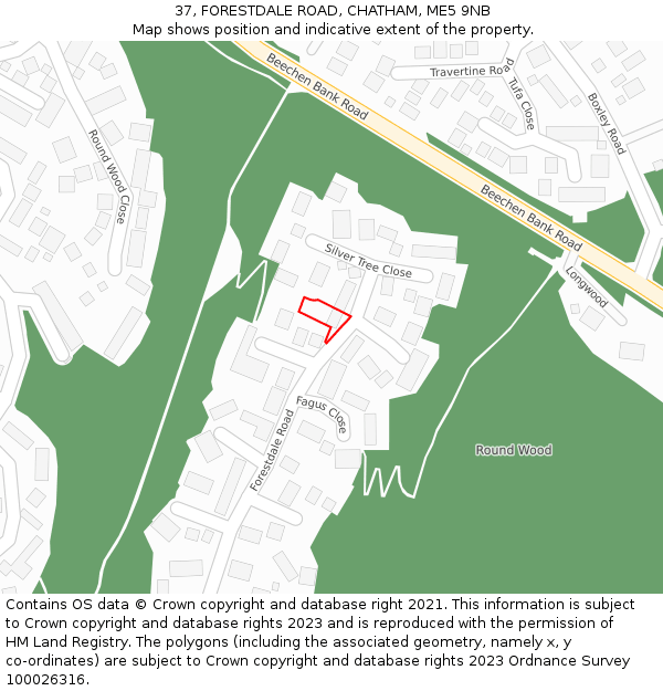 37, FORESTDALE ROAD, CHATHAM, ME5 9NB: Location map and indicative extent of plot