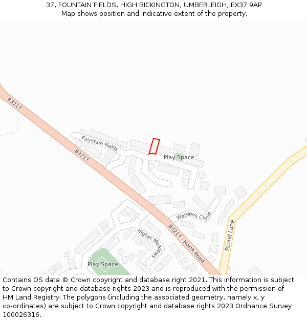 37, FOUNTAIN FIELDS, HIGH BICKINGTON, UMBERLEIGH, EX37 9AP: Location map and indicative extent of plot