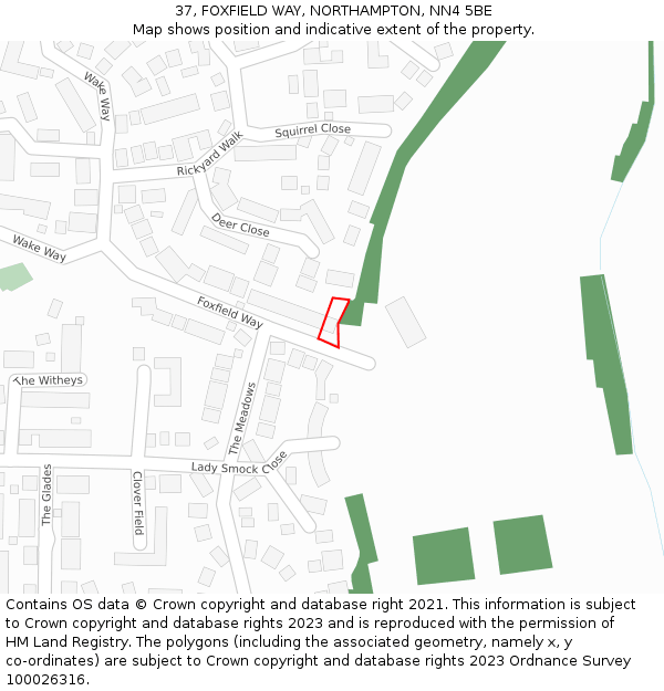 37, FOXFIELD WAY, NORTHAMPTON, NN4 5BE: Location map and indicative extent of plot