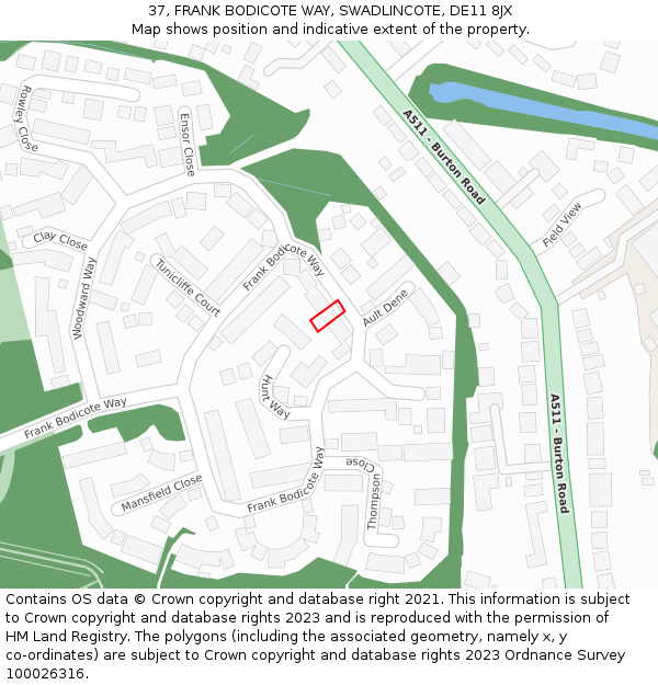 37, FRANK BODICOTE WAY, SWADLINCOTE, DE11 8JX: Location map and indicative extent of plot