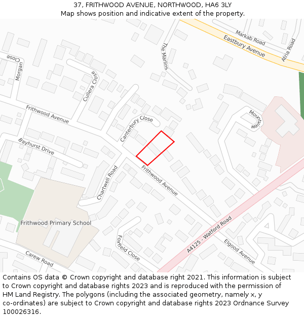 37, FRITHWOOD AVENUE, NORTHWOOD, HA6 3LY: Location map and indicative extent of plot
