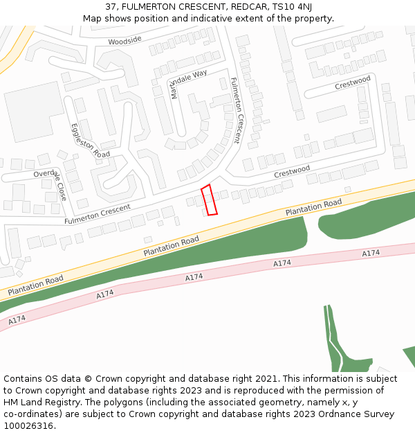 37, FULMERTON CRESCENT, REDCAR, TS10 4NJ: Location map and indicative extent of plot