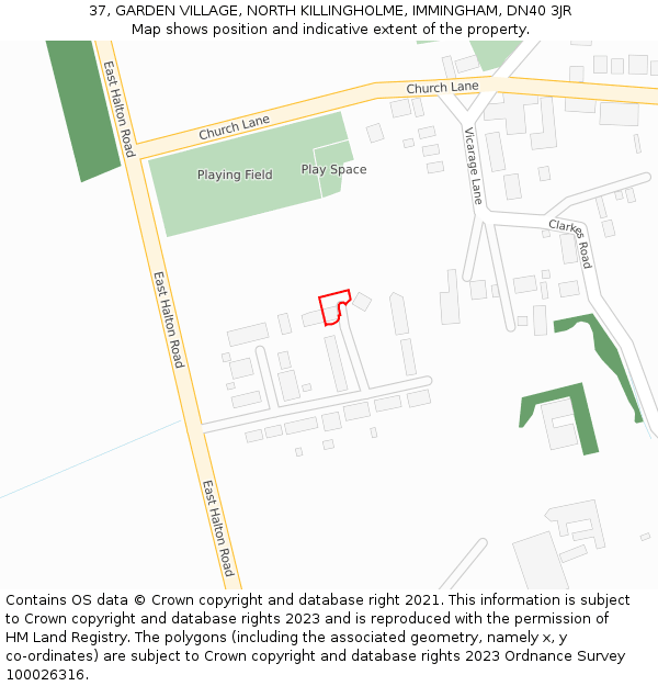 37, GARDEN VILLAGE, NORTH KILLINGHOLME, IMMINGHAM, DN40 3JR: Location map and indicative extent of plot