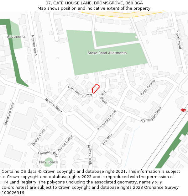 37, GATE HOUSE LANE, BROMSGROVE, B60 3GA: Location map and indicative extent of plot