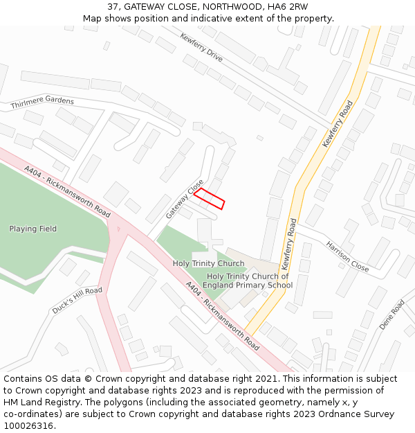 37, GATEWAY CLOSE, NORTHWOOD, HA6 2RW: Location map and indicative extent of plot