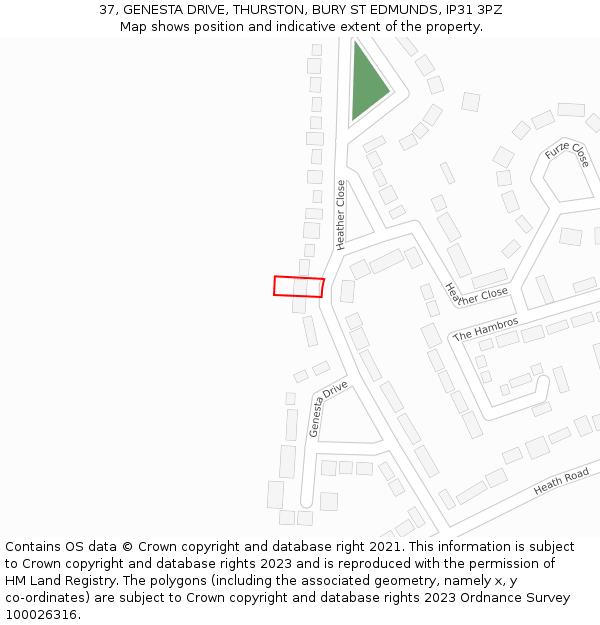 37, GENESTA DRIVE, THURSTON, BURY ST EDMUNDS, IP31 3PZ: Location map and indicative extent of plot