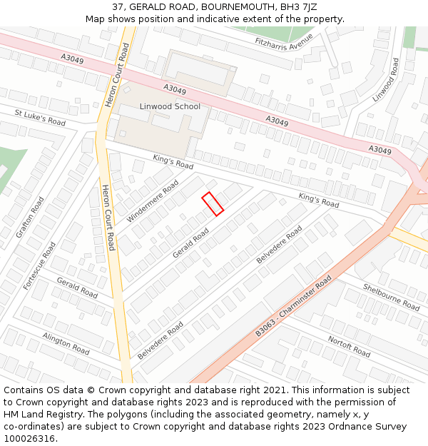 37, GERALD ROAD, BOURNEMOUTH, BH3 7JZ: Location map and indicative extent of plot