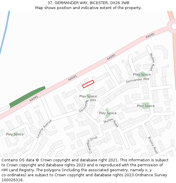 37, GERMANDER WAY, BICESTER, OX26 3WB: Location map and indicative extent of plot