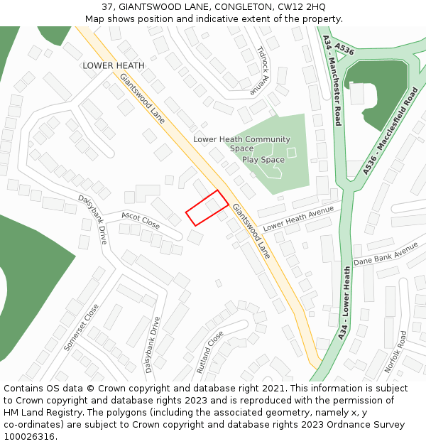 37, GIANTSWOOD LANE, CONGLETON, CW12 2HQ: Location map and indicative extent of plot