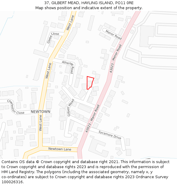 37, GILBERT MEAD, HAYLING ISLAND, PO11 0RE: Location map and indicative extent of plot