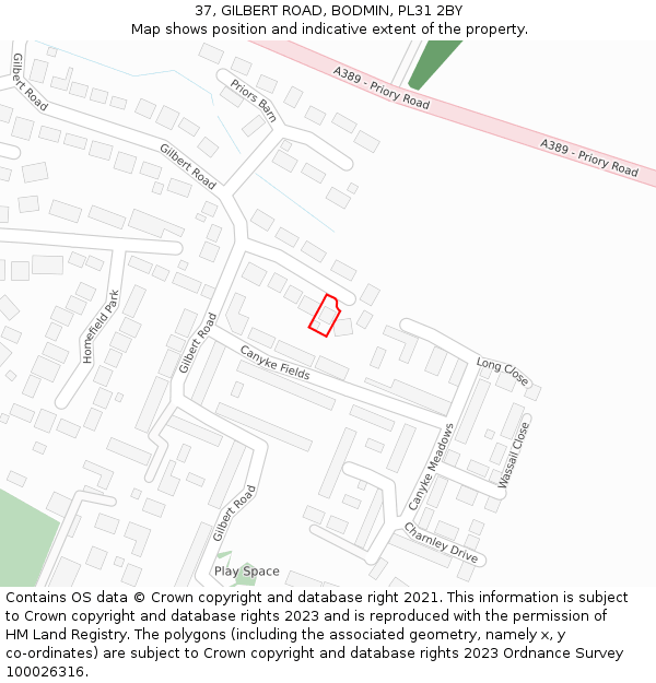 37, GILBERT ROAD, BODMIN, PL31 2BY: Location map and indicative extent of plot