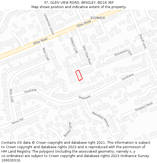 37, GLEN VIEW ROAD, BINGLEY, BD16 3EF: Location map and indicative extent of plot