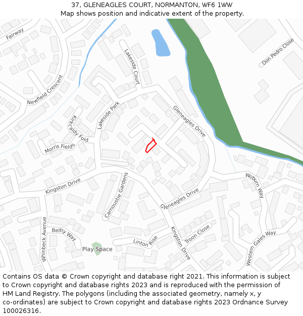 37, GLENEAGLES COURT, NORMANTON, WF6 1WW: Location map and indicative extent of plot