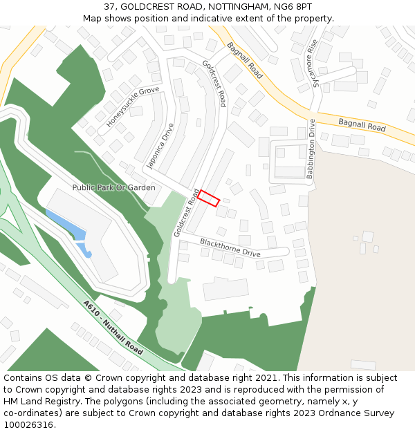 37, GOLDCREST ROAD, NOTTINGHAM, NG6 8PT: Location map and indicative extent of plot