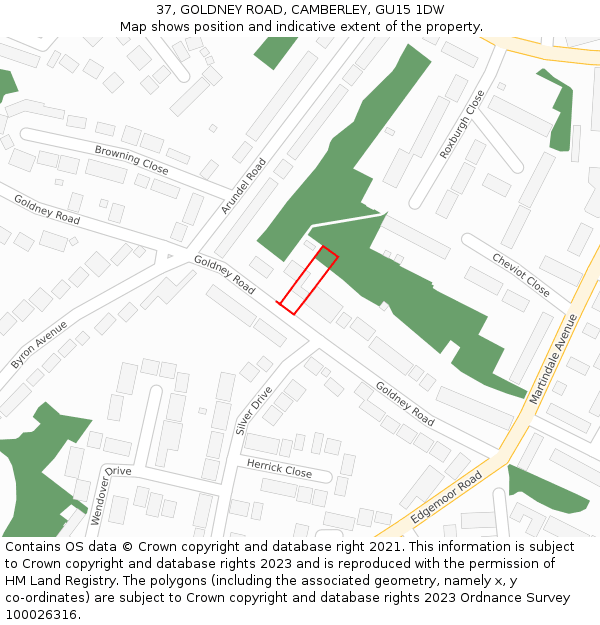 37, GOLDNEY ROAD, CAMBERLEY, GU15 1DW: Location map and indicative extent of plot