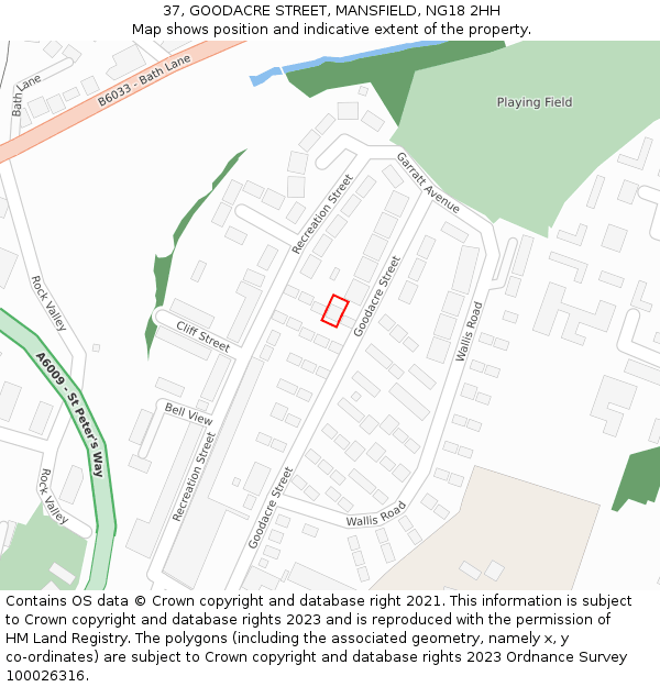 37, GOODACRE STREET, MANSFIELD, NG18 2HH: Location map and indicative extent of plot