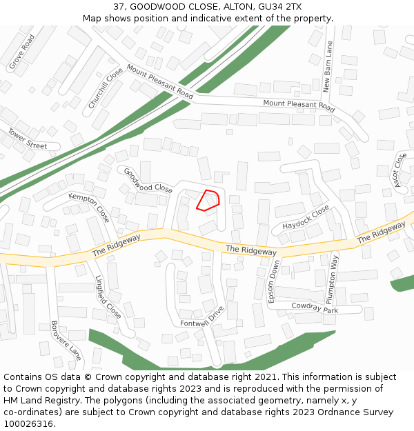 37, GOODWOOD CLOSE, ALTON, GU34 2TX: Location map and indicative extent of plot