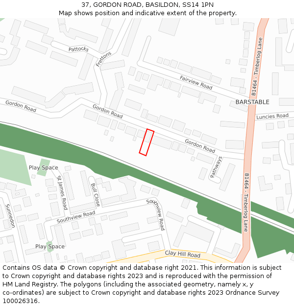 37, GORDON ROAD, BASILDON, SS14 1PN: Location map and indicative extent of plot
