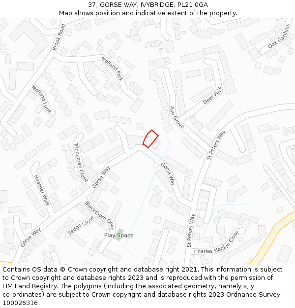 37, GORSE WAY, IVYBRIDGE, PL21 0GA: Location map and indicative extent of plot