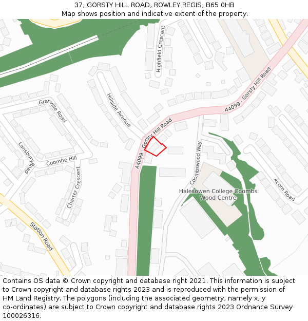 37, GORSTY HILL ROAD, ROWLEY REGIS, B65 0HB: Location map and indicative extent of plot