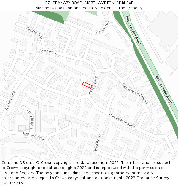 37, GRANARY ROAD, NORTHAMPTON, NN4 0XB: Location map and indicative extent of plot