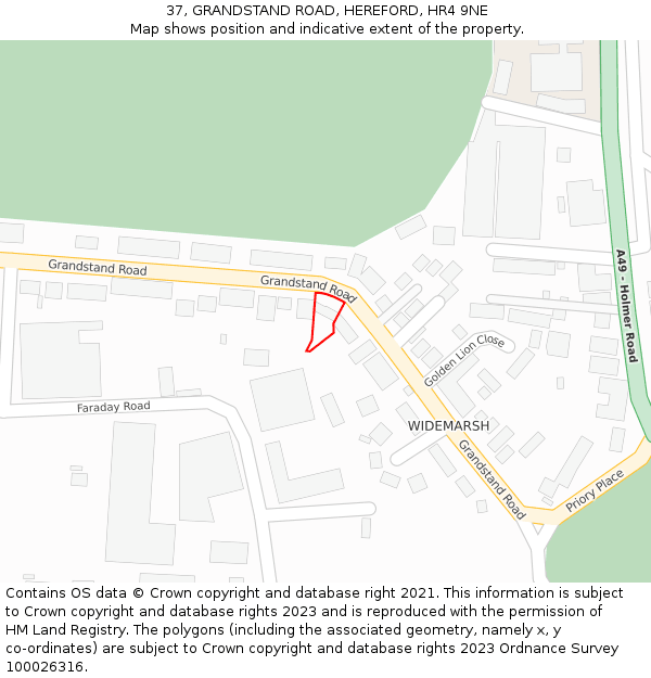 37, GRANDSTAND ROAD, HEREFORD, HR4 9NE: Location map and indicative extent of plot