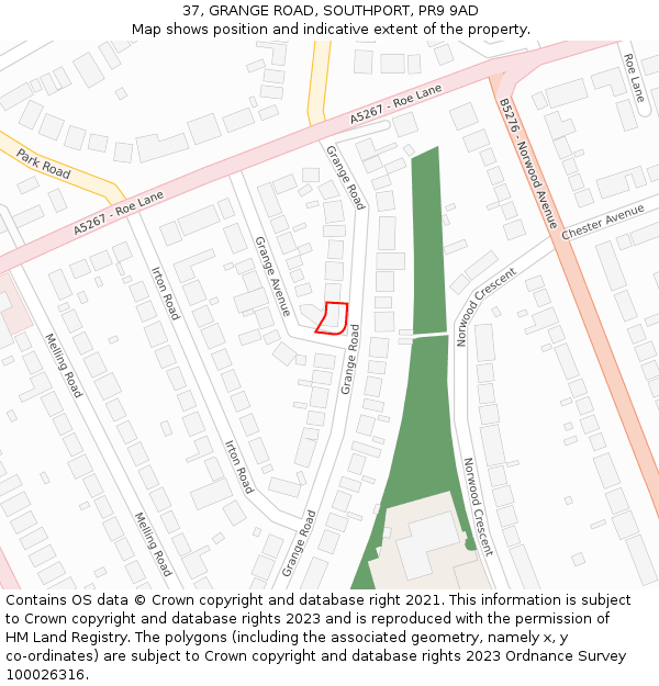 37, GRANGE ROAD, SOUTHPORT, PR9 9AD: Location map and indicative extent of plot