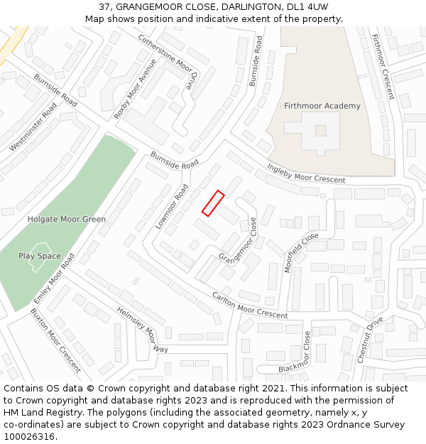 37, GRANGEMOOR CLOSE, DARLINGTON, DL1 4UW: Location map and indicative extent of plot