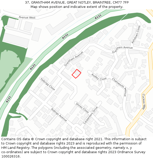 37, GRANTHAM AVENUE, GREAT NOTLEY, BRAINTREE, CM77 7FP: Location map and indicative extent of plot