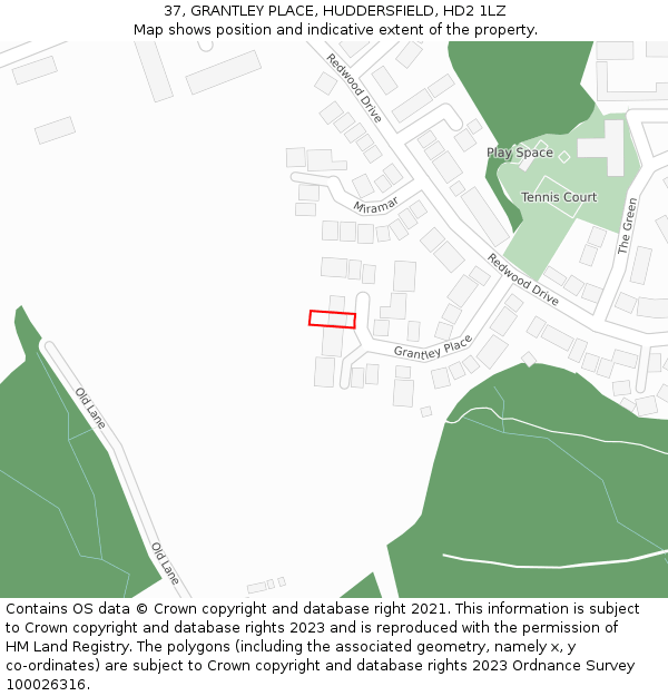 37, GRANTLEY PLACE, HUDDERSFIELD, HD2 1LZ: Location map and indicative extent of plot