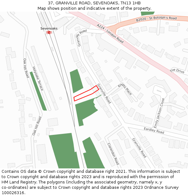37, GRANVILLE ROAD, SEVENOAKS, TN13 1HB: Location map and indicative extent of plot