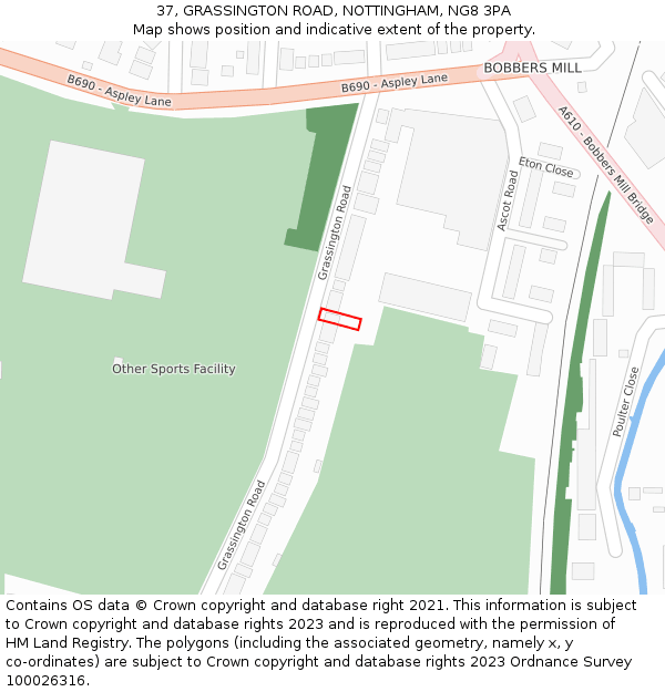 37, GRASSINGTON ROAD, NOTTINGHAM, NG8 3PA: Location map and indicative extent of plot