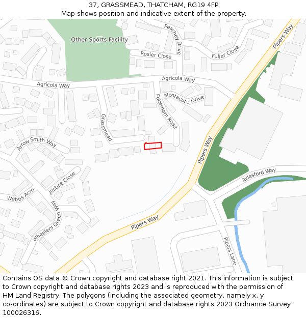 37, GRASSMEAD, THATCHAM, RG19 4FP: Location map and indicative extent of plot