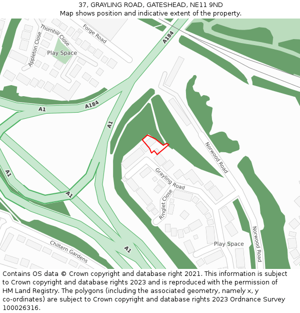 37, GRAYLING ROAD, GATESHEAD, NE11 9ND: Location map and indicative extent of plot