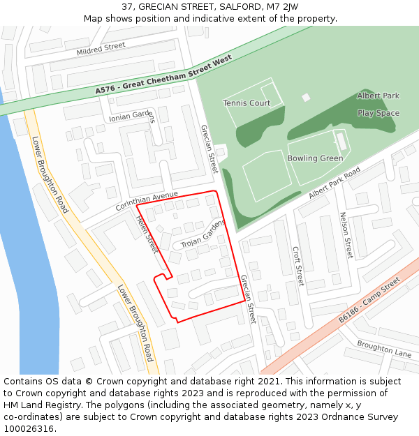 37, GRECIAN STREET, SALFORD, M7 2JW: Location map and indicative extent of plot