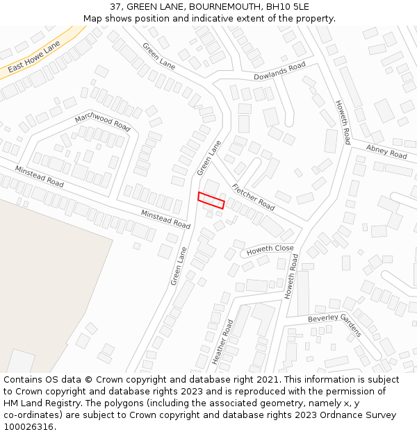 37, GREEN LANE, BOURNEMOUTH, BH10 5LE: Location map and indicative extent of plot